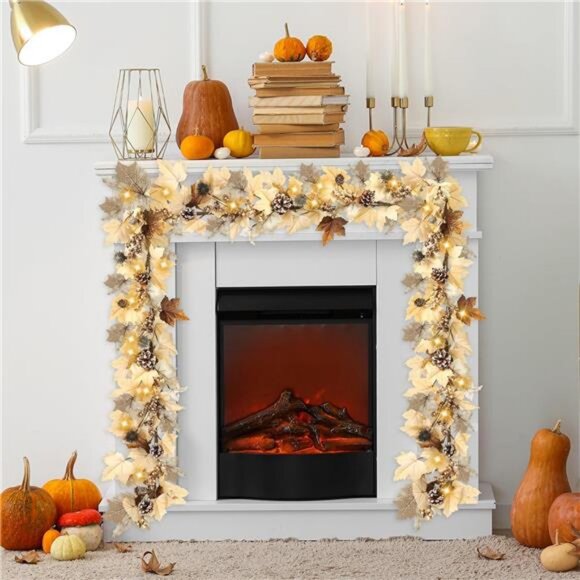 Fall Garland with Lights 6Ft Autumn Garland with Pumpkins Maple Leaves - Picture 3 of 8